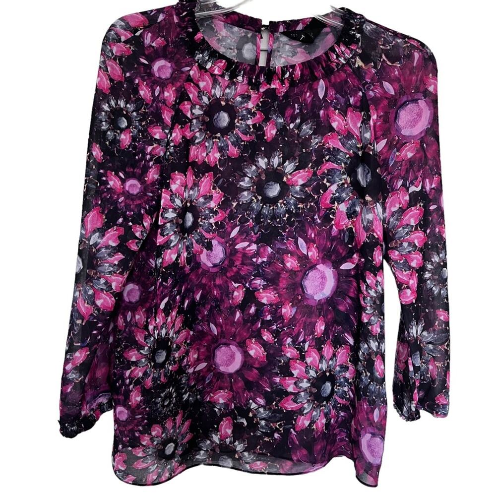 Ted Baker London Zenze Gem Sheer Floral Print Blouse Womens Long Sleeve Sz 1